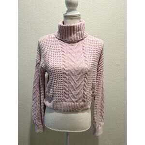 Hippie Rose Juniors Turtleneck Cable-Knit Sweater Lilac Blush Size Small New B57